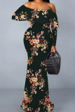 Casual Print Patchwork Backless Off Shoulder Long Dresses