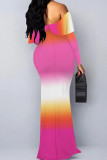 Casual Print Patchwork Backless Off Shoulder Long Dresses