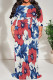 Casual Print Patchwork Strap Design O Neck Long Plus Size Dresses