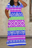 Casual Street Geometric Print Pocket Contrast POLO collar Printed Plus Size Dresses