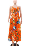 Elegant Print Patchwork Backless Spaghetti Strap Sling Dresses
