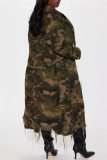 Casual Camouflage Print Ripped Buttons With Belt Turndown Collar Outerwear