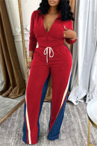 Casual Sportswear Daily Patchwork Contrast Zipper Collar Long Sleeve Two Pieces