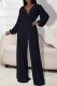 Casual Solid Color Lace Up V Neck Regular Jumpsuits