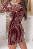 Sexy Party Patchwork Hot Drill Half A Turtleneck Wrapped Skirt Dresses