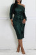 Party Formal Solid Color Sequins Lace Up Oblique Collar Long Sleeve Dresses