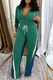 Casual Sportswear Daily Patchwork Contrast Zipper Collar Long Sleeve Two Pieces
