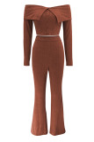 Casual Solid Color Patchwork Off Shoulder Long Sleeve Two Pieces