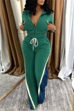 Casual Sportswear Daily Patchwork Contrast Zipper Collar Long Sleeve Two Pieces