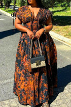 Elegant Print Patchwork Strap Design V Neck Long Dresses
