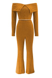Casual Solid Color Patchwork Off Shoulder Long Sleeve Two Pieces