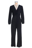 Casual Solid Color Lace Up V Neck Regular Jumpsuits