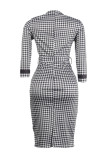 Casual Print Slit With Belt O Neck One Step Skirt Dresses