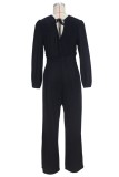 Casual Solid Color Lace Up V Neck Regular Jumpsuits