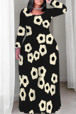 Casual Street Geometric Print Flowers Contrast O Neck Printed Plus Size Dresses