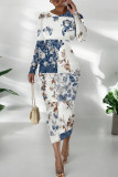 Casual Print Patchwork O Neck Long Dresses