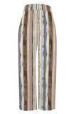 Casual Street Striped Print Pocket Contrast Loose High Waist Wide Leg Full Print Bottoms