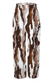 Casual Street Striped Print Pocket Contrast Loose High Waist Wide Leg Full Print Bottoms