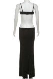 Sexy Solid Color Hollow Out Patchwork Slit Spaghetti Strap Sling Dresses