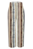 Casual Street Striped Print Pocket Contrast Loose High Waist Wide Leg Full Print Bottoms