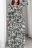 Casual Street Geometric Print Flowers Contrast O Neck Printed Plus Size Dresses