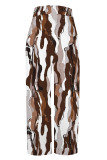 Casual Street Striped Print Pocket Contrast Loose High Waist Wide Leg Full Print Bottoms