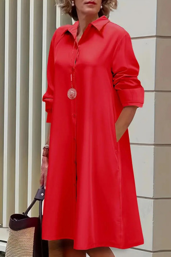 Casual Solid Color Buckle Patchwork Shirt Collar Shirt Plus Size Dresses