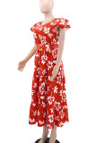 Elegant Print Patchwork V Neck Long Dresses