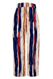 Casual Street Striped Print Pocket Contrast Loose High Waist Wide Leg Full Print Bottoms
