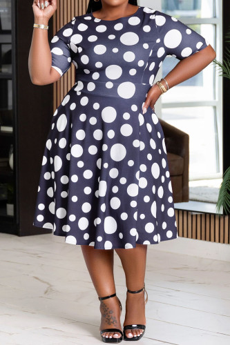 Casual Print Patchwork O Neck A Line Plus Size Dresses