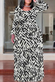 Casual Street Geometric Print Flowers Contrast O Neck Printed Plus Size Dresses