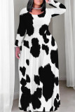 Casual Street Geometric Print Flowers Contrast O Neck Printed Plus Size Dresses