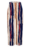 Casual Street Striped Print Pocket Contrast Loose High Waist Wide Leg Full Print Bottoms