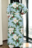 Casual Print Patchwork Strap Design V Neck Long Plus Size Dresses