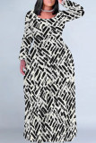 Casual Street Geometric Print Flowers Contrast O Neck Printed Plus Size Dresses