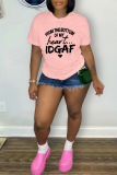 Casual Street Letter Print Contrast O Neck T-Shirts