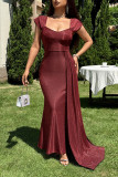 Sexy Solid Color Sequined Irregular Square Neck Evening Dresses