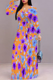 Daily Elegant Floral Print Lace Up Contrast V Neck Printed Dresses