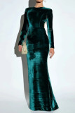 Sexy Prom Solid Color Backless Velvet O Neck Evening Dresses