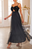 Sexy Solid Color Sequins Patchwork Sequined Mesh V Neck Evening Dresses