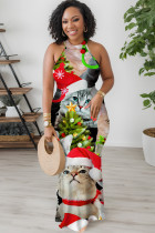 Sexy Casual Print Basic O Neck Long Dresses