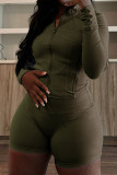 Casual Solid Color Patchwork Zipper Zipper Collar Long Sleeve Two Pieces