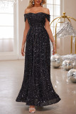 Sexy Solid Color Sequins Sequined Off Shoulder Evening Dresses