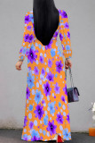 Daily Elegant Floral Print Lace Up Contrast V Neck Printed Dresses