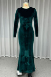 Sexy Prom Solid Color Backless Velvet O Neck Evening Dresses