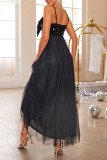 Sexy Solid Color Sequins Patchwork Sequined Mesh V Neck Evening Dresses