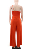 Casual Solid Color Patchwork Backless Spaghetti Strap Loose Jumpsuits