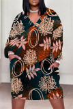 Casual Street Floral Print Pocket Contrast V Neck Printed Plus Size Dresses