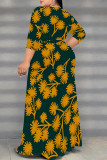 Daily Elegant Geometric Print Lace Up Contrast V Neck Printed Plus Size Dresses