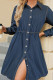 Casual Solid Color Buckle Patchwork Turndown Collar Long Sleeve Boot Cut Denim Dresses